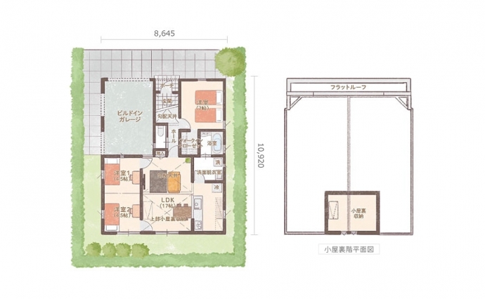 ガレージのある家_平屋間取り